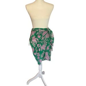 NWT Xirena Pink and Green Floral Sarong Wrap Skirt Vacation Beach Size S